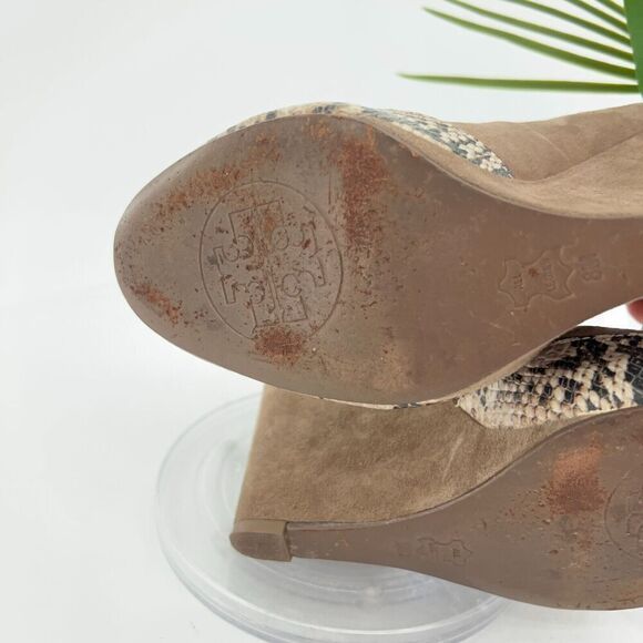 Tory Burch Sandra Pump Women's Size 8 Brown Leather Wedge Heel Platform Phython - Picture 16 of 16